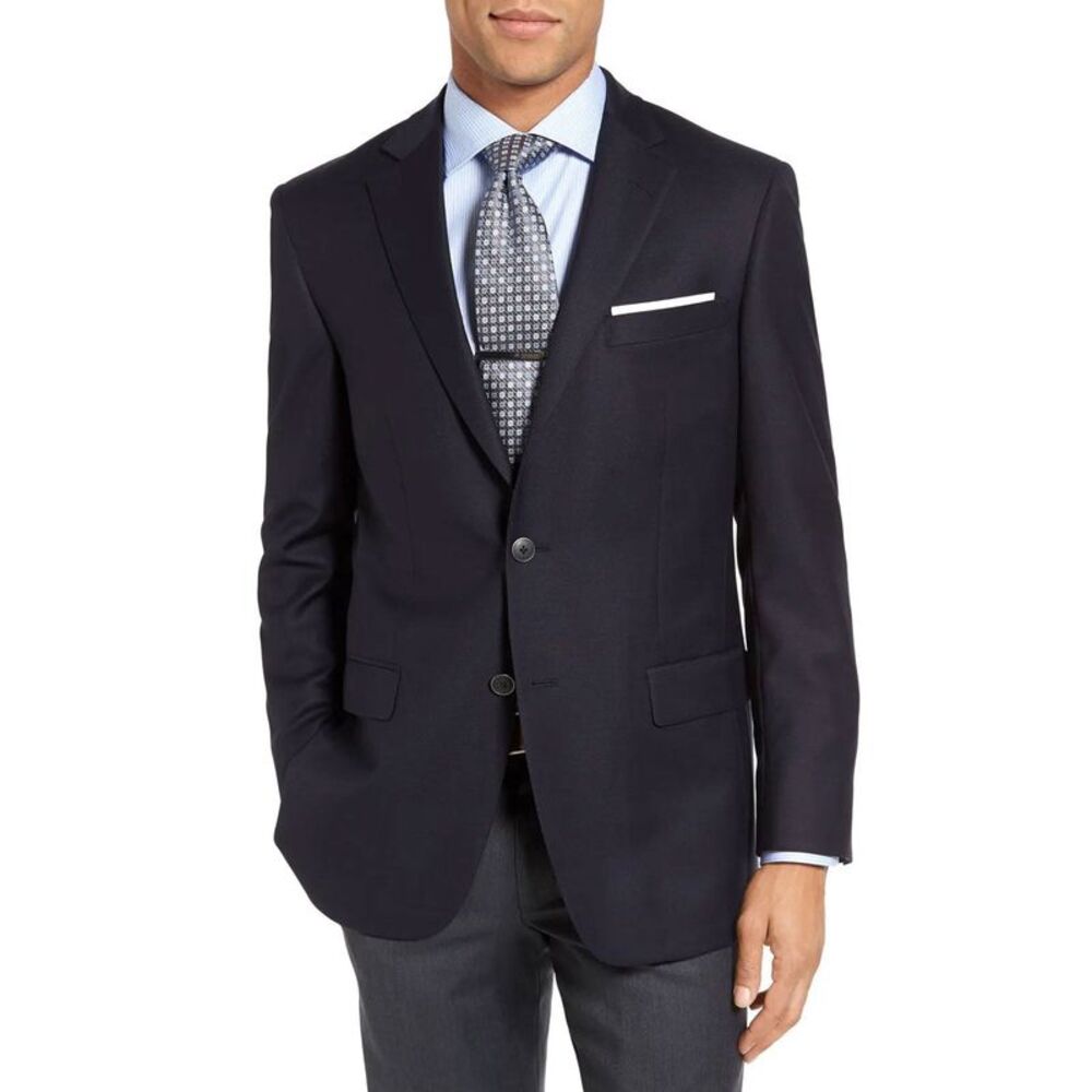 Hart Schaffner Marx Mens Classic Fit Worsted Wool Sport Coat 46 Long Navy - NWT